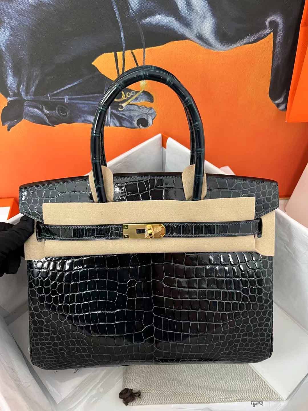 现货实拍 亮面Birkin30 法国HCP湾鳄鳄鱼皮 对版工艺 蓝绿色金扣 手工蜡线制作 现货实拍 亮面Birkin30 法国HCP湾鳄鳄鱼皮 对版工艺 宝石蓝色金扣 手工蜡线制作